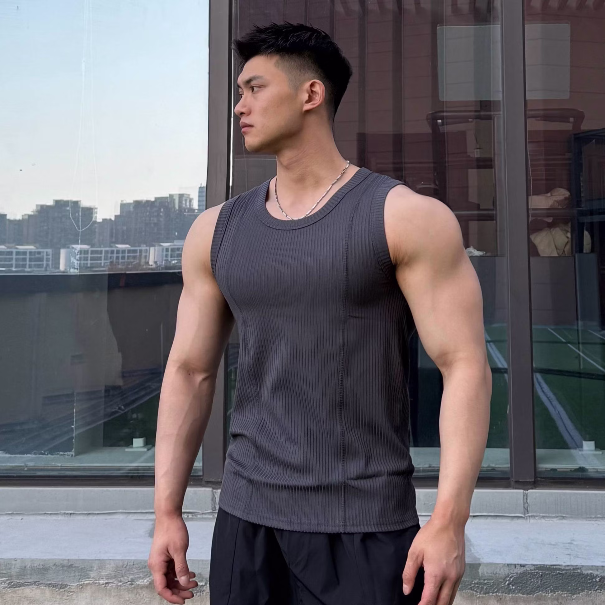 American Retro Heavy Fitness Vest Men's 300g High Elastic Muscle Men's Sports Vest Solid Color 01-TBX White 4XL [recommended 200-115kg]_viptrois.com
