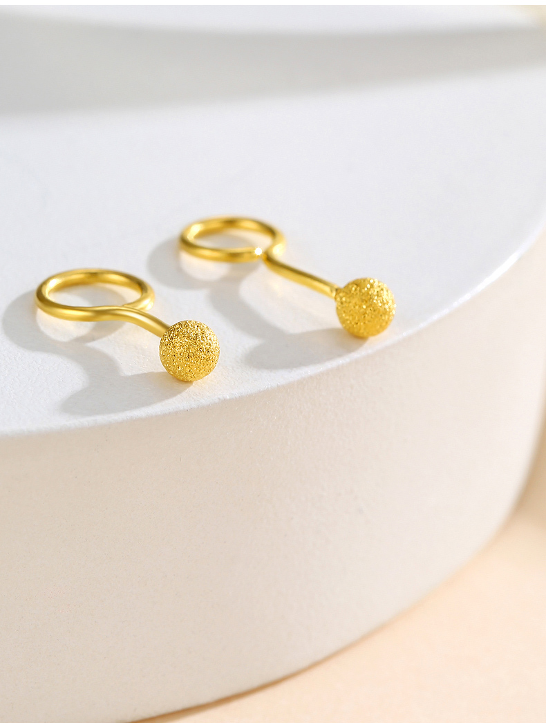 黄金耳钉女男耳饰999足金小豆豆弯钩珠子妈妈一对520送女友送情人节