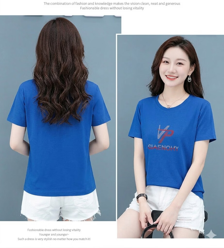 AEMAPE Women's Short Sleeve Summer 2026 New Mid-Age Thin Loose Fit Crew Neck T-Shirt 19