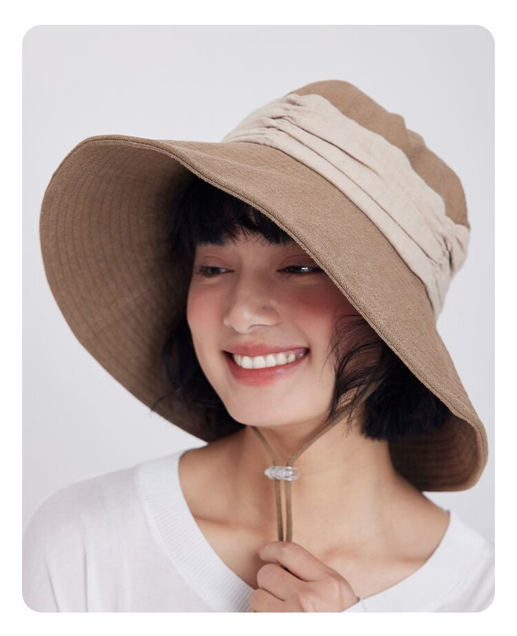 Lagur Breath Forest Natural Ramie Handmade Wide Brim Bucket Hat Women Sun Protection Summer Khaki 20