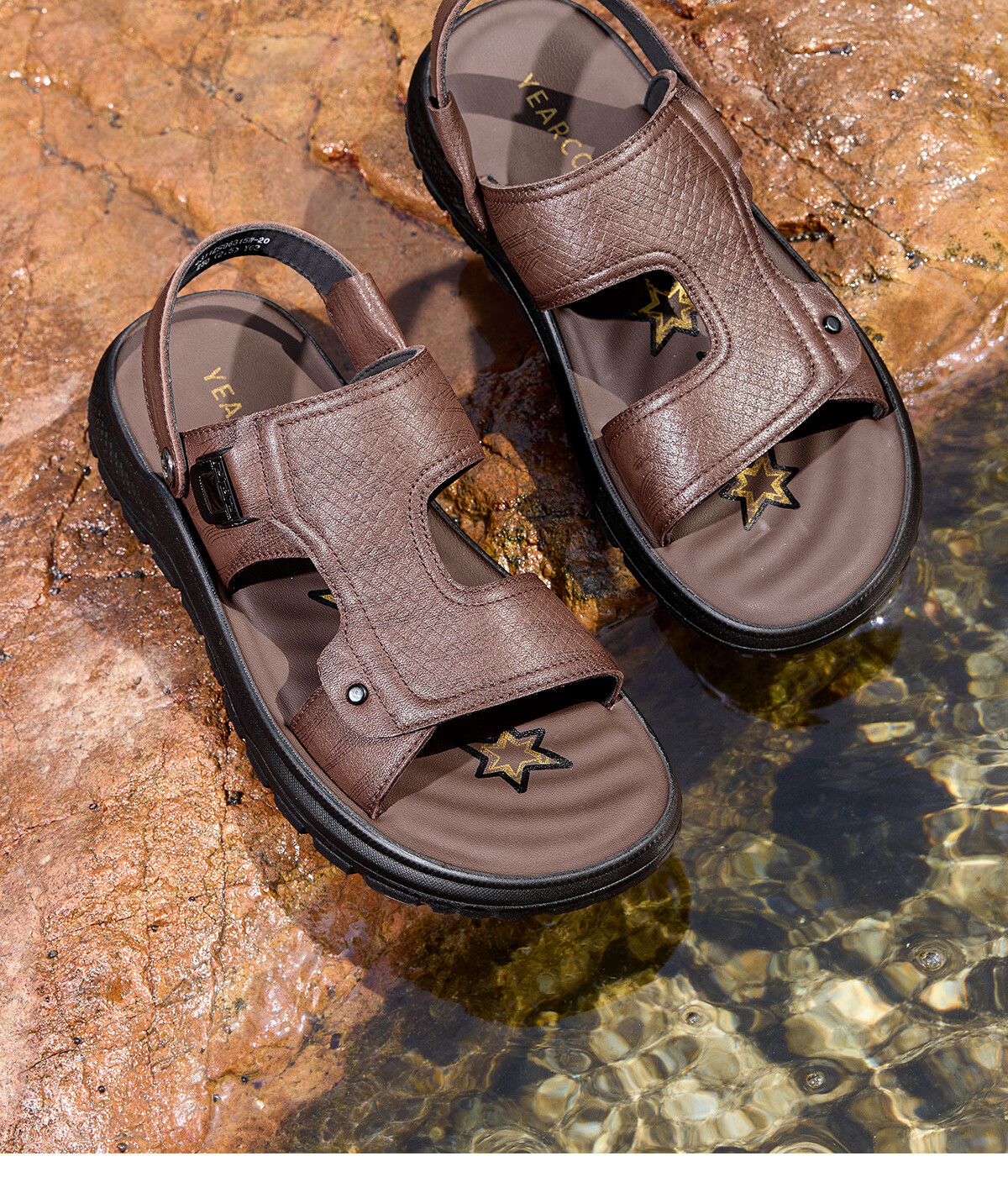 Eierkang Men's Genuine Leather Breathable Comfortable Dual-Wear Sandals Casual Beach Sandals 96315W Black Size 41 5