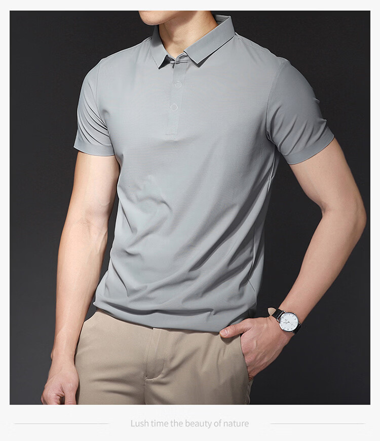 ROMON Short Sleeve Polo Shirt Men's Summer Business Casual Cool Breathable Ice Silk Top Medium Gray XL 18
