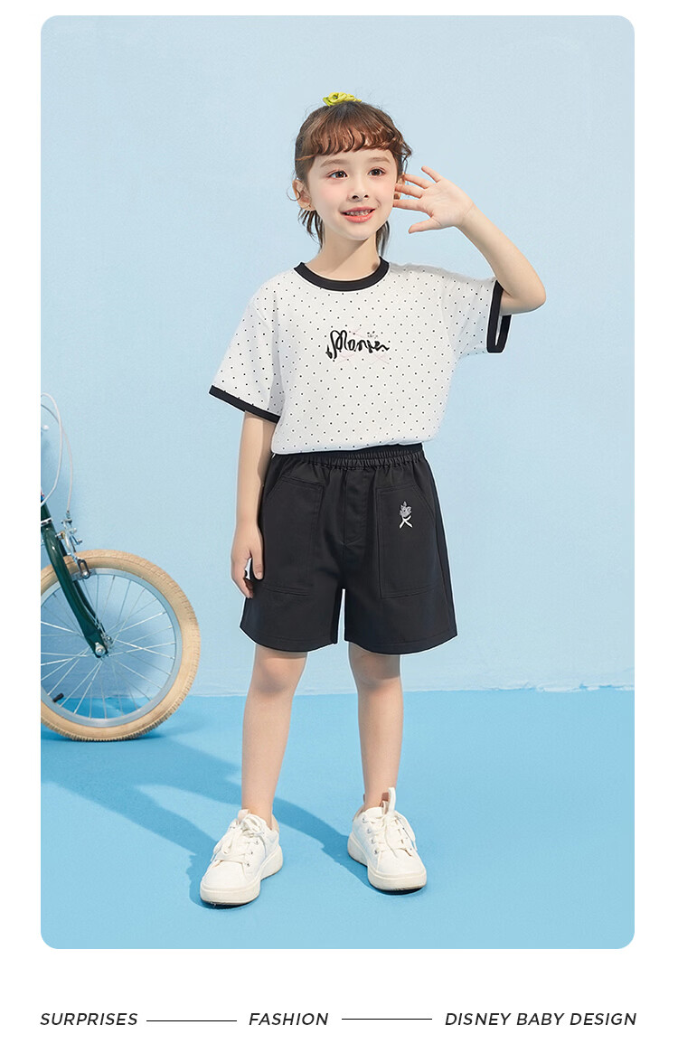 Disney Kids Boys and Girls Short Sleeve Set 2026 Summer New Children's Pure Cotton Casual Set Black and White Polka Dots Size 120 21