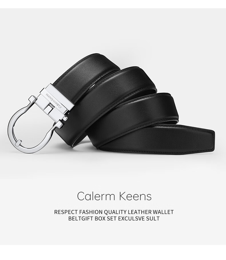 Calermkeens Men's Leather Belt New No-Hole Automatic Buckle Genuine Cowhide Waistband Practical Father's Day Gift for Dad 20
