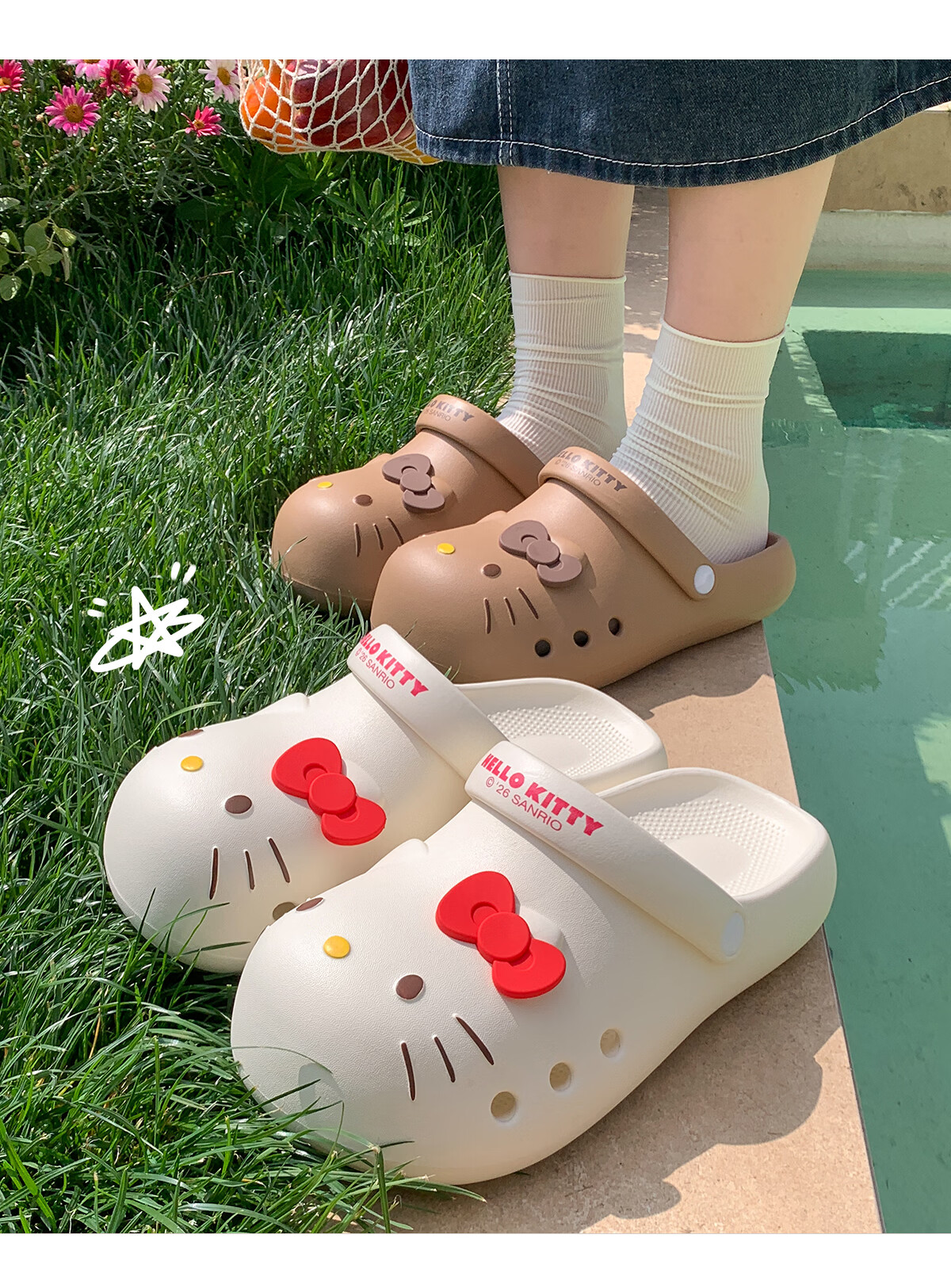 Runrou Women's Summer 2026 New Hello Kitty Thick Sole Height Increasing Outdoor Beach Shoes Non-slip Closed Toe Sandals 10