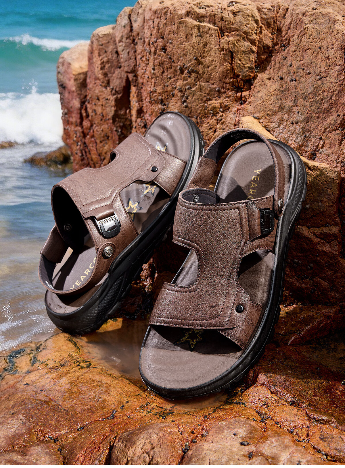 Eierkang Men's Genuine Leather Breathable Comfortable Dual-Wear Sandals Casual Beach Sandals 96315W Black Size 41 1