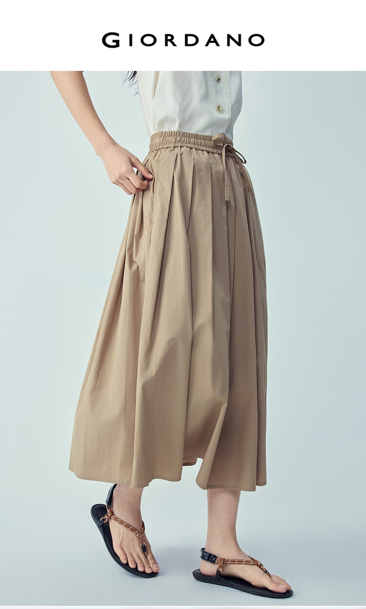 Giordano Women's Flared A-Line Skirt 2026 Summer New Pure Cotton Pleated Skirt Elastic Waist Midi Skirt 13466303 3