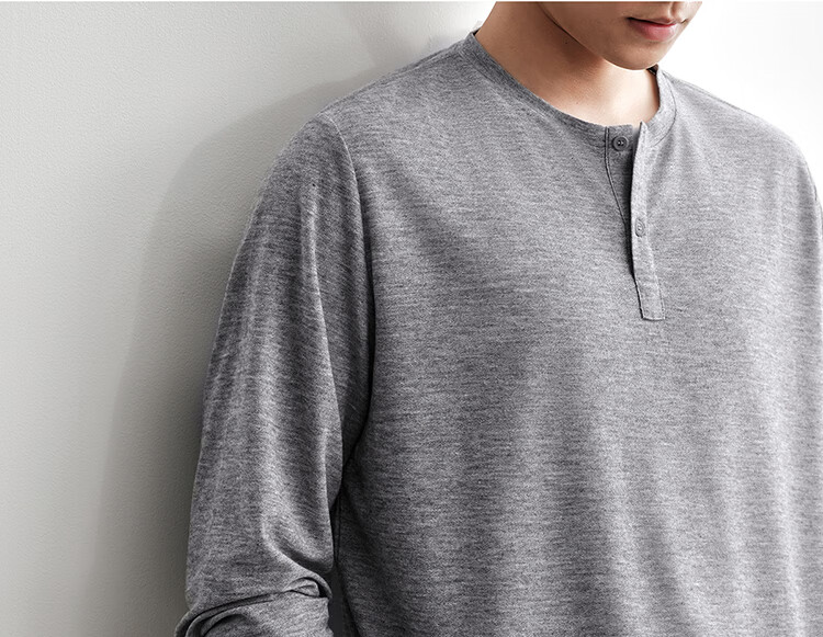 HAUT TON Fine Herringbone Texture Long Sleeve T-Shirt Men 2026 Spring Autumn New Base Layer Henley Collar Top 6002 25