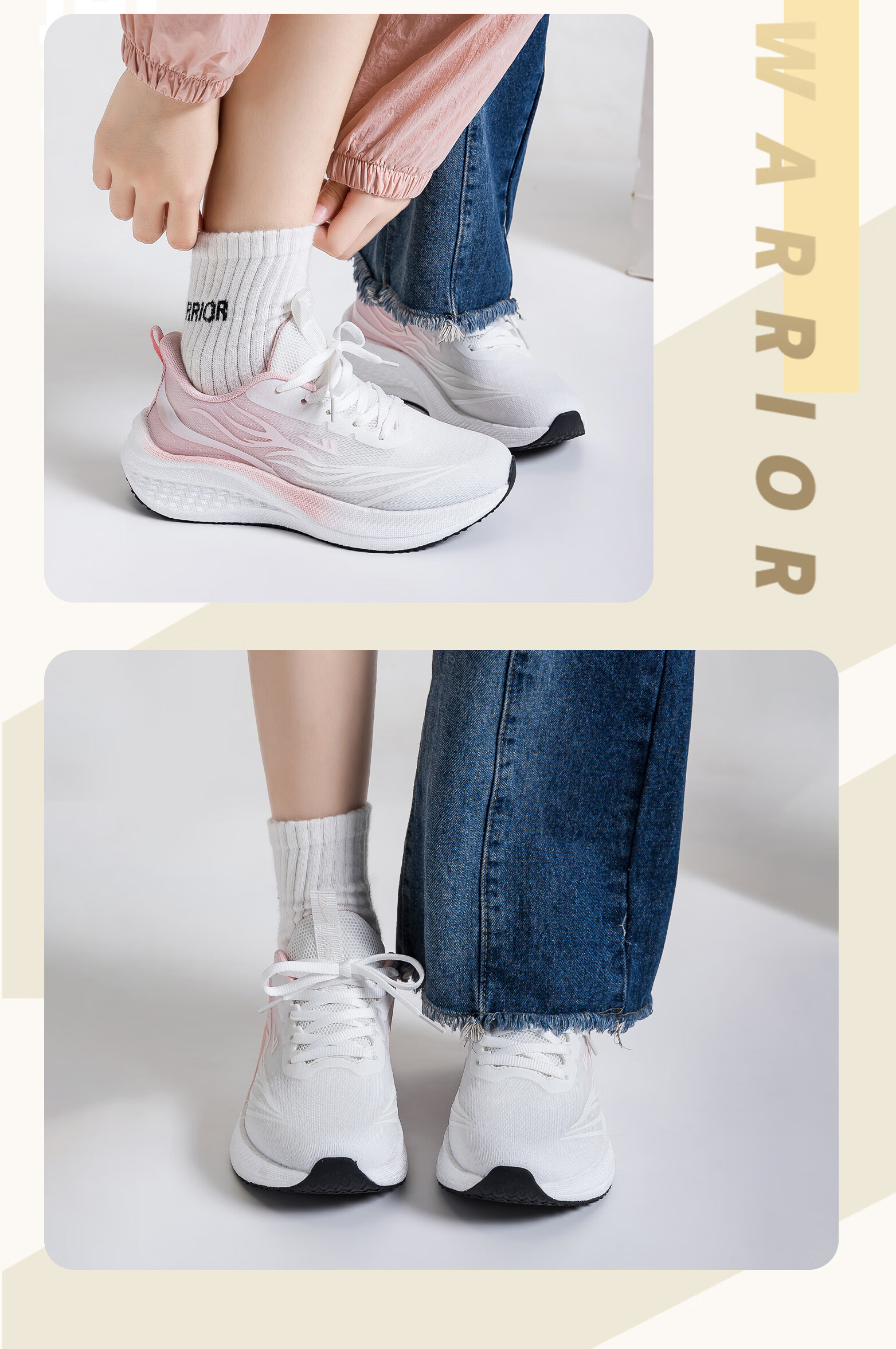 Warrior Women's Mesh Sports Shoes 2026 New Breathable Running Shoes Casual White Sneakers White Blue Size 36 12