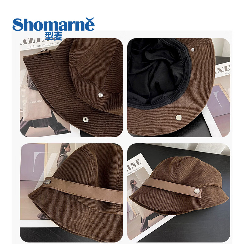 Corduroy Fisherman Hat with Belt Deepening Face Slimming Maillard Color Autumn Winter New Windproof Coffee One Size 1