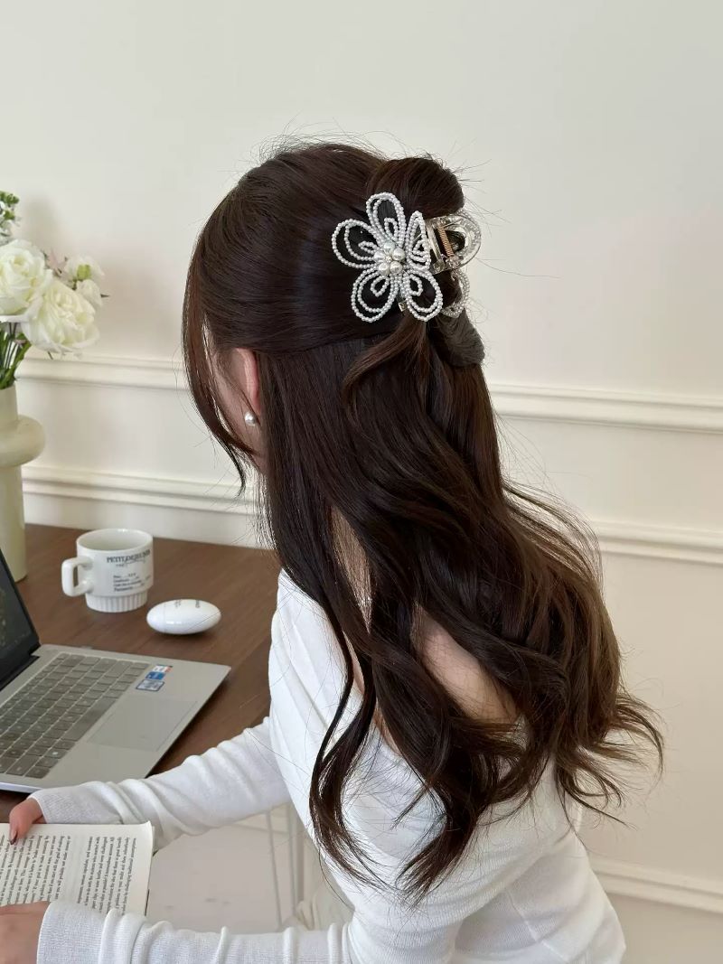 Idaer Pearl Flower Hair Claw Clip for Women Back of Head Shark Clip 2026 New Elegant Hairpin Birthday Gift for Girlfriend 6