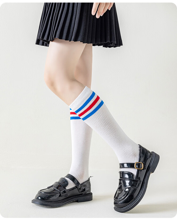 Piggy Banner [First Grade] Summer Mesh Thin College Style Boys and Girls Long Tube Three-Stripe Calf Socks 10