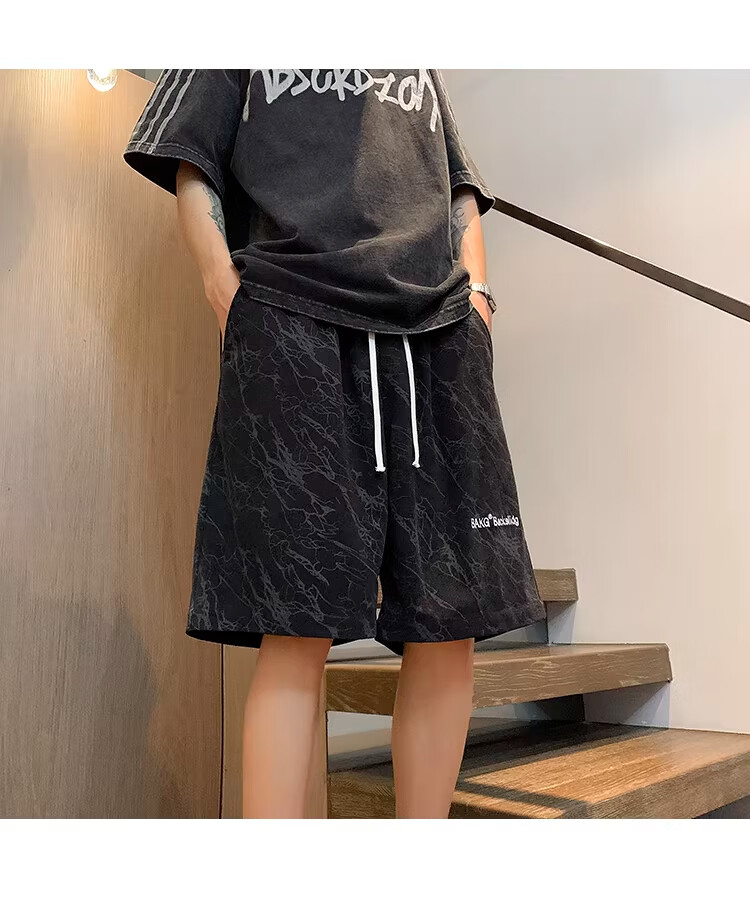 NASA MARVEL American Style Tie-Dye Letter Men's Shorts Summer New Ice Silk Thin Beach Sports Casual Straight Loose Knee-Length Pants 17