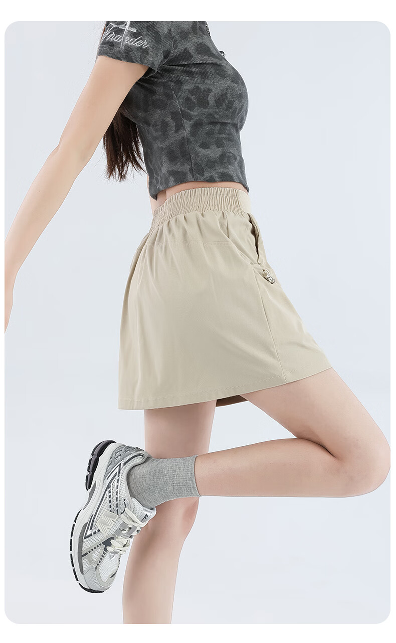 Langsha Women's Summer High-Waist Thin A-Line Workwear Skirt Elastic Waist Cool Comfortable Versatile Short Skirt 17