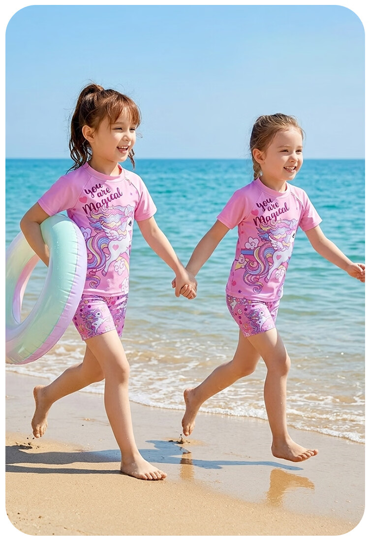 9i9 Kids Two-Piece Swimsuit Girls Swim Shorts Cartoon Sun Protection Quick-Dry Surfing Baby Hot Spring Set B157 Unicorn L 7