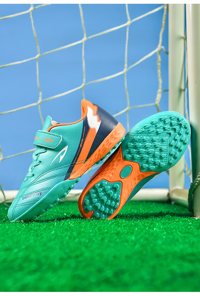 DEERWAY Kids Soccer Shoes Studded Cleats for Boys and Girls Ages 6-12 Non-slip Durable Training and Match Shoes Coral Orange Size 36 22