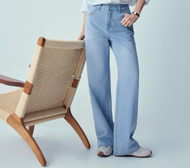 Giordano Women's Pants, New Summer 2026 Style, Pure Cotton Vintage Washed Straight-Leg Whisker Jeans, 13416339 18
