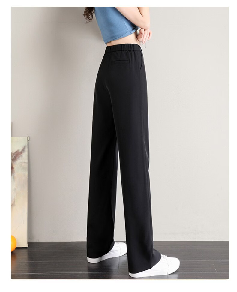 Langsha Women's Summer Thin High Waist Slim Fit Elastic Waist Straight Leg Casual Suit Pants 25