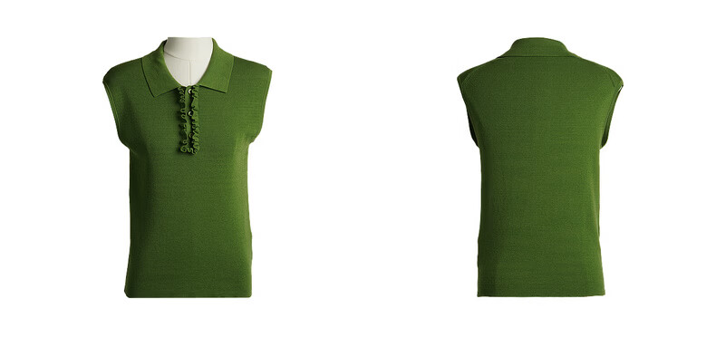 Olrain Eurielle Summer New Retro Brightening Green Polo Collar Slim Fit Short Sleeve Knit Top Women Green XL 17