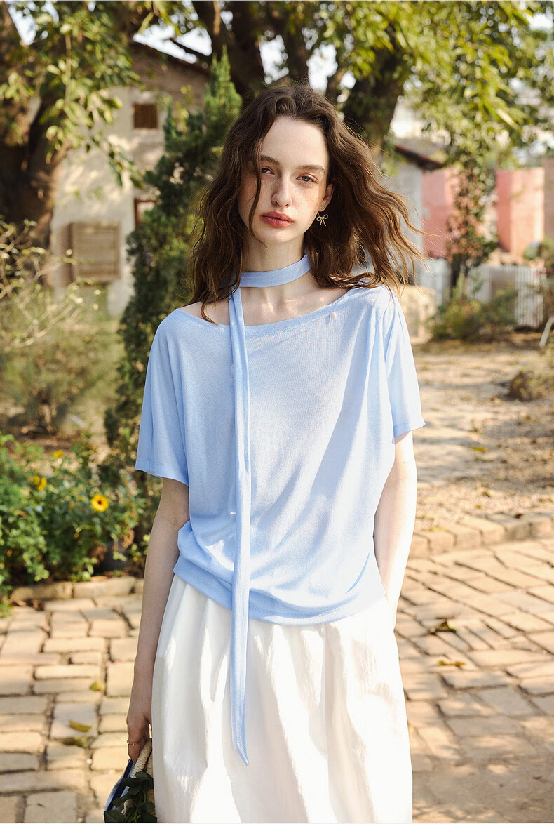Olrain Eurier Casual Loose Short Sleeve T-Shirt Women Summer New Trendy Top Blue S 2