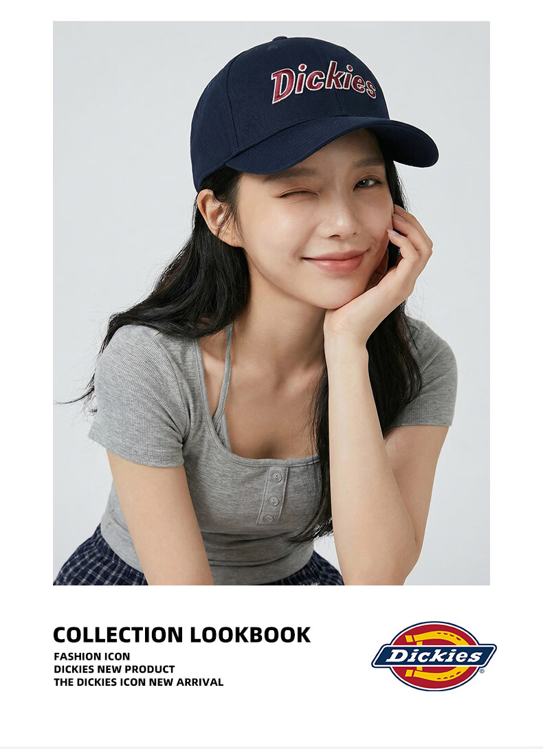 Dickies Vintage Hard Top Baseball Cap Unisex Adjustable Velcro Duckbill Hat Navy Blue Outdoor Sunshade Cap 7