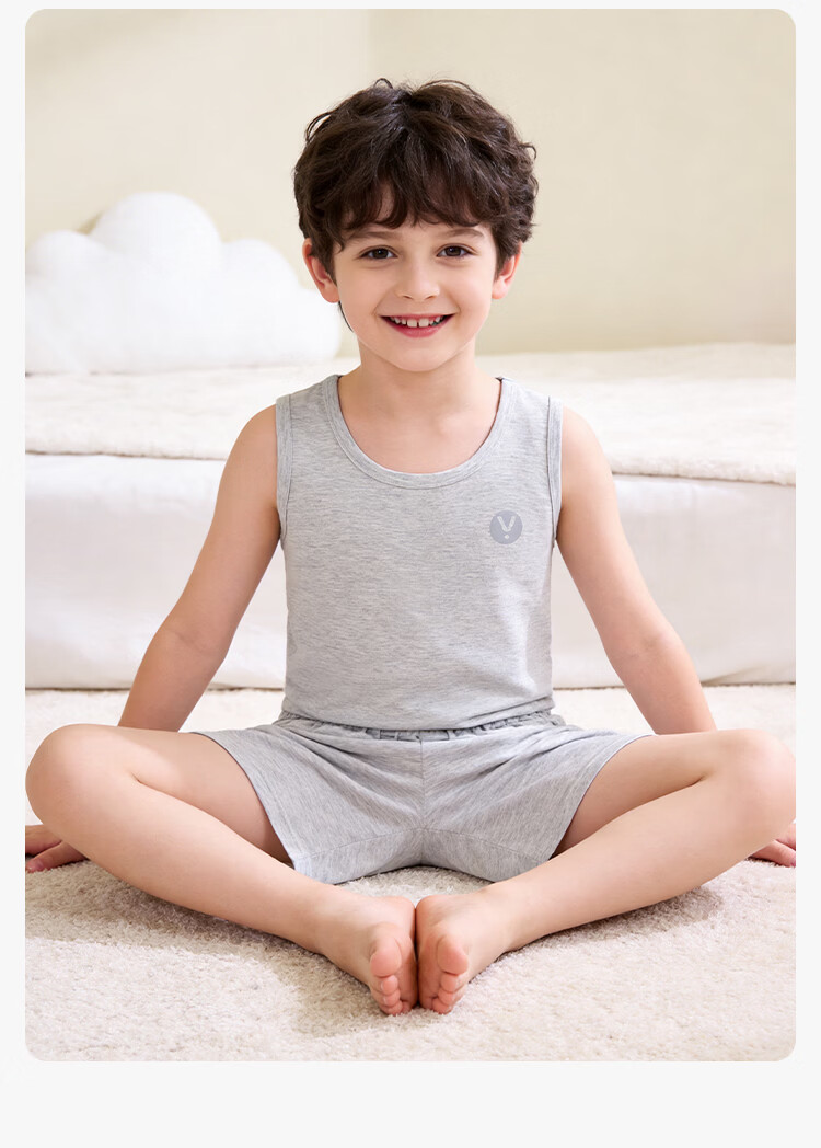 Hodo Kids Summer Thin Ice Silk Sleeveless Pajama Set for Boys and Girls, Vest Style Homewear 17