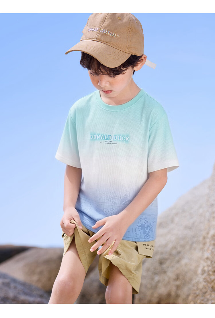 Disney Boys' Crew Neck Short Sleeve T-Shirt Summer Breathable Kids' Gradient Green Tee 140cm 17