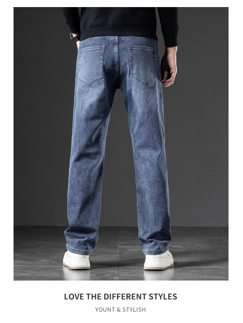 Romon Men's Jeans Spring Autumn 2026 New Straight Leg Stretch Pants Black Gray Regular 28 6