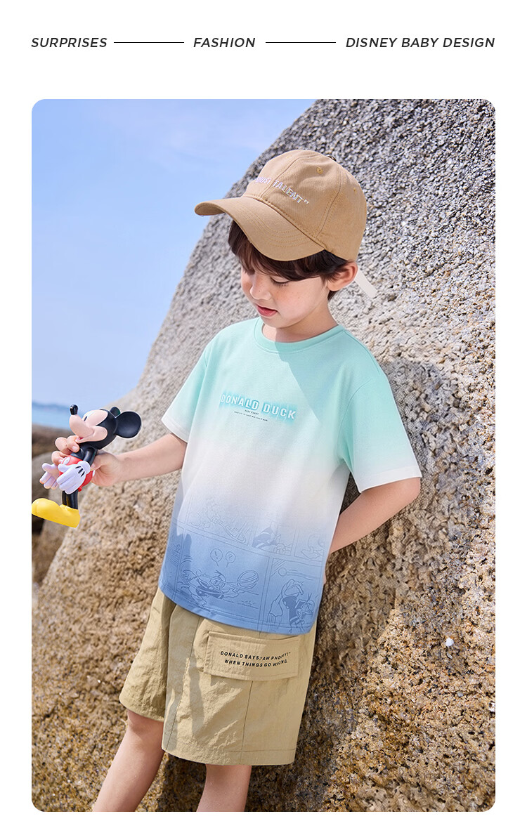 Disney Boys' Crew Neck Short Sleeve T-Shirt Summer Breathable Kids' Gradient Green Tee 140cm 13