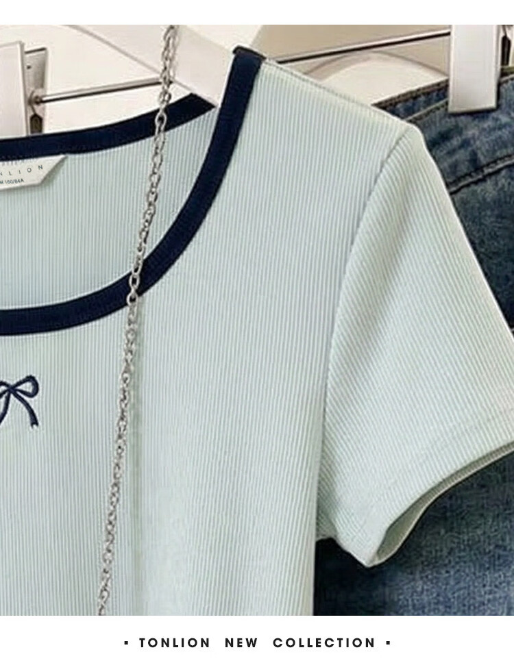 TonLion 2026 Summer New Short Sleeve T-Shirt Women Bowknot Sweet Fashion Korean Chic Stylish Top 6