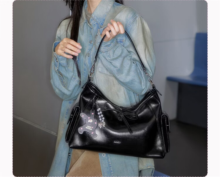 ONETIME Sweet Cool Time Ballet Bunny Hobo Bag New Sweet Cool Shoulder Crossbody Tote Bag Gift for Girlfriend Black 5