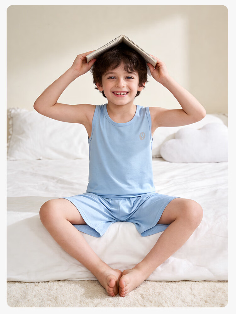 Hodo Kids Summer Thin Ice Silk Sleeveless Pajama Set for Boys and Girls, Vest Style Homewear 15