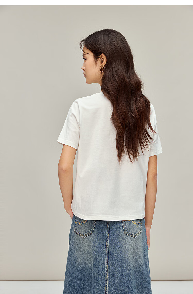 INMAN Classic Cotton Embroidered Crew Neck Short Sleeve T-Shirt Spring 2026 Women's Casual Basic Pearl White M 9
