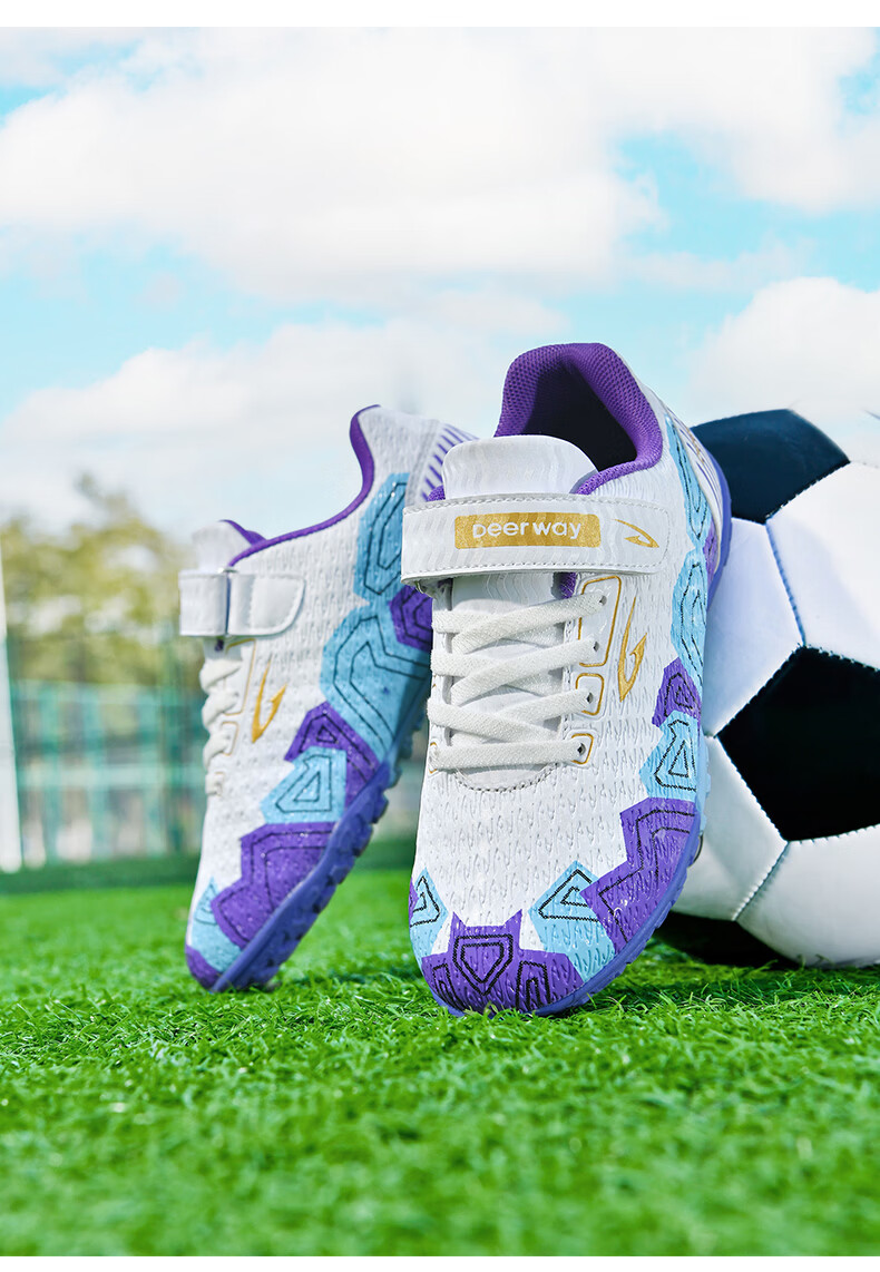 DEERWAY TF Studded Kids Soccer Shoes Boys Girls 6-12 Years Breathable Cushioning Training Match Shoes White Pink Size 30 29