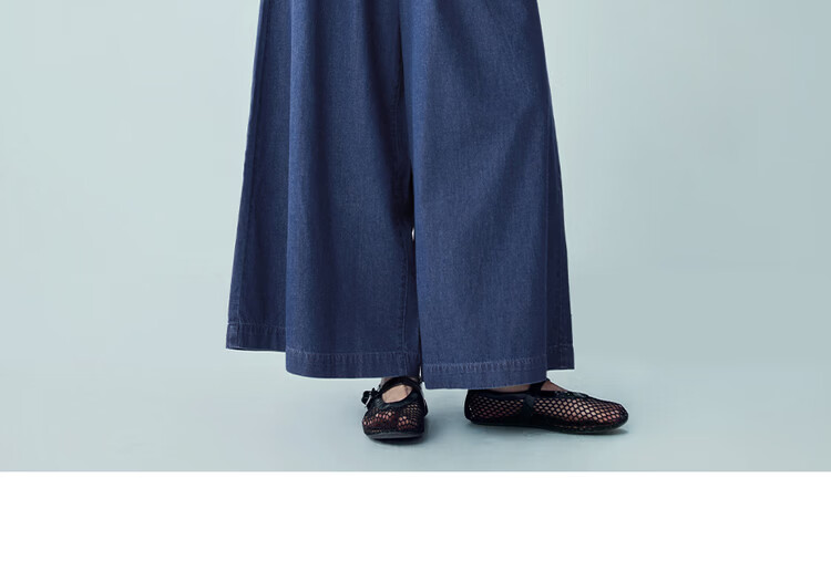 Giordano 2026 Summer Women's Pure Cotton Lightweight Pleated Drawstring Elastic Waist Cropped Wide-Leg Jeans 13416330 15