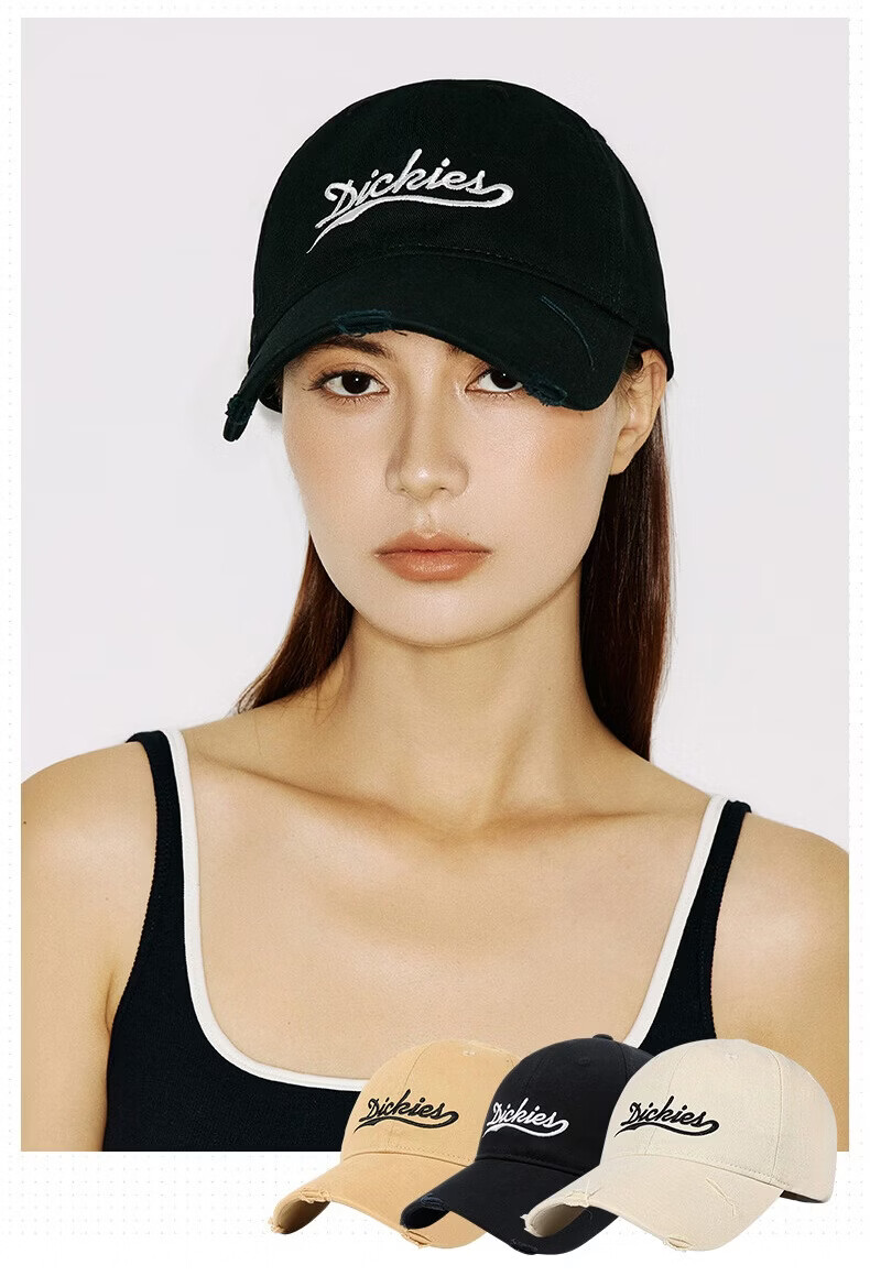 Dickies Soft Top Pure Cotton Baseball Cap Unisex Vintage Washed Large Head Circumference Duckbill Hat Black 2