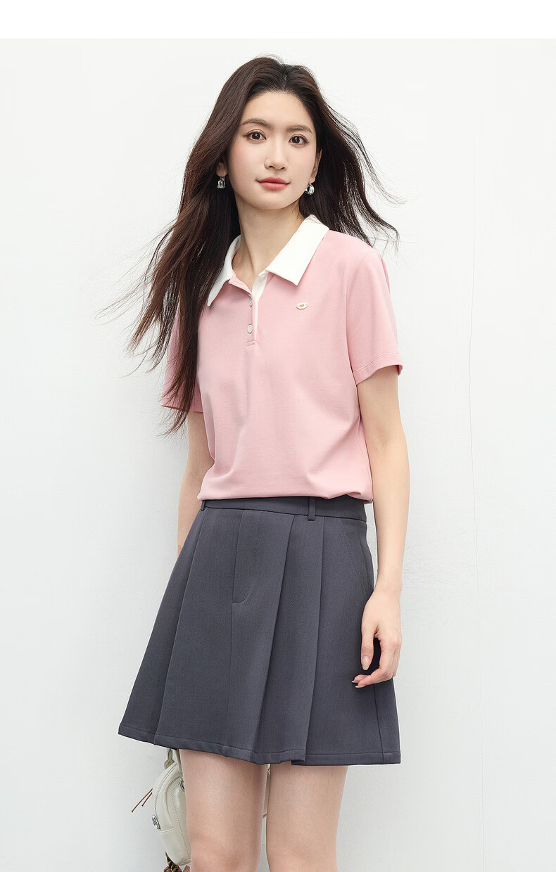 Sllsky Women's Polo T-Shirt Short Sleeve Summer 2026 New Slim Fit Colorblock Collar Shoulder Top 17