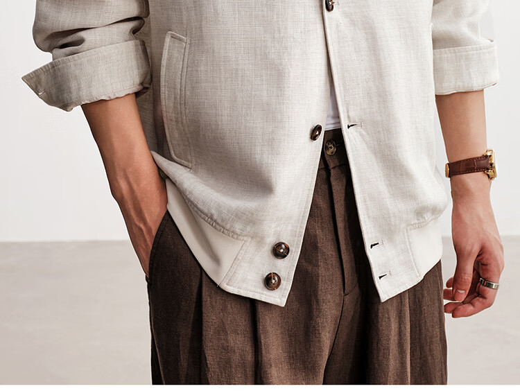 HAUT TON Vintage Style Linen Lyocell Knit Casual Jacket Men's Coat 2026 Spring Autumn Cardigan Shirt 6046 15