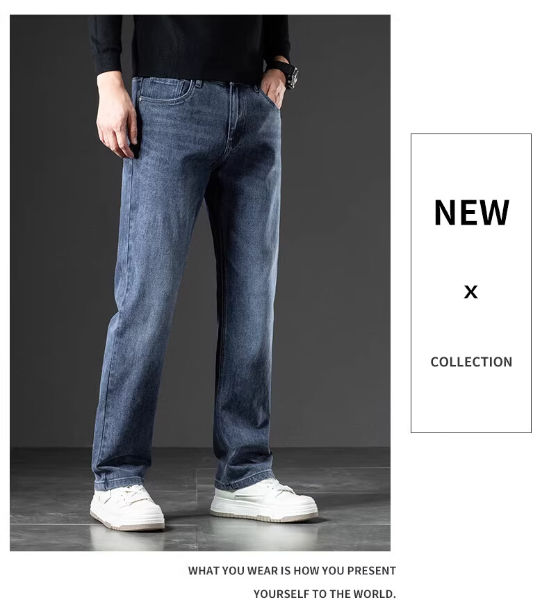 Romon Men's Jeans Spring Autumn 2026 New Straight Leg Stretch Pants Black Gray Regular 28 3