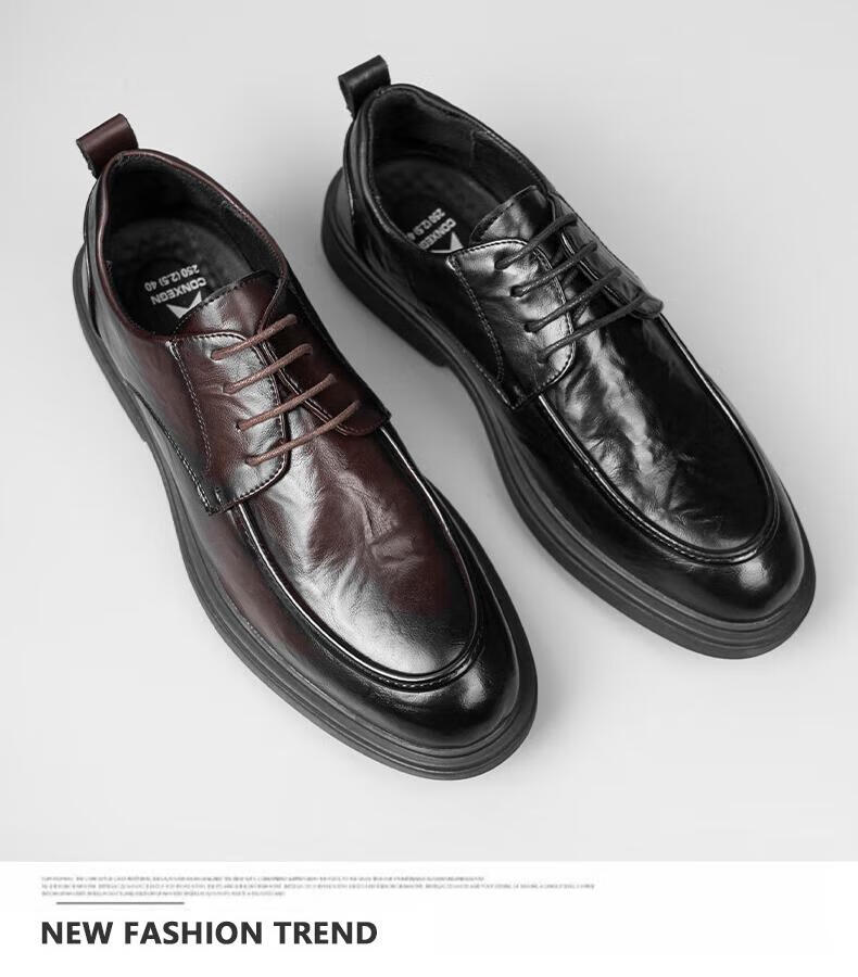 Jingzhenlianggong Business Casual Derby Leather Shoes Men Cowhide Business Lace-up Black 39 4