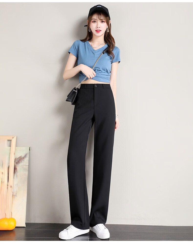 Langsha Women's Summer Thin High Waist Slim Fit Elastic Waist Straight Leg Casual Suit Pants 20