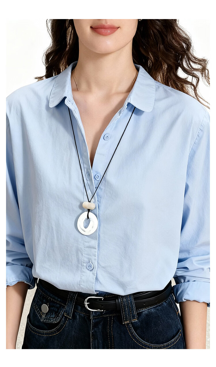 ENC Blue Long Sleeve Shirt Spring Autumn New French Style Designer Niche Casual Commuter Petite Top 13