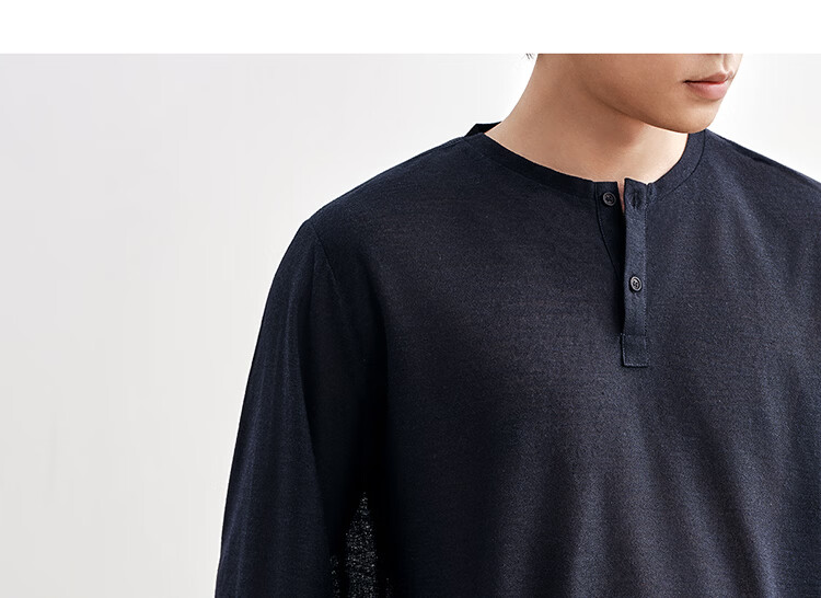 HAUT TON Fine Herringbone Texture Long Sleeve T-Shirt Men 2026 Spring Autumn New Base Layer Henley Collar Top 6002 19