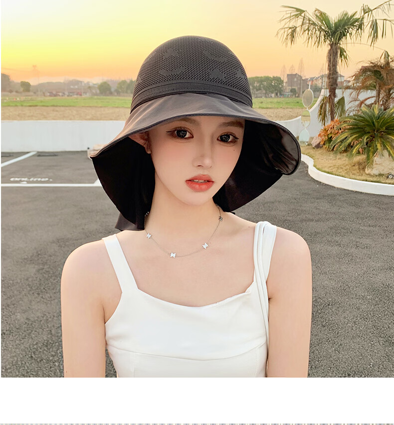 TUCANO Women's Summer Open-Top Sun Hat with Wide Brim Outdoor Cycling Face-Covering UV Protection Shawl Sunshade Hat 17