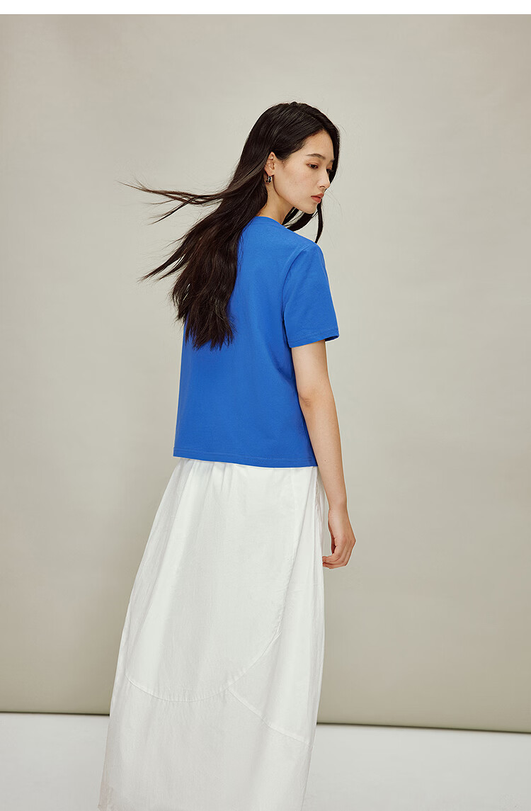INMAN Classic Cotton Embroidered Crew Neck Short Sleeve T-Shirt Spring 2026 Women's Casual Basic Pearl White M 14