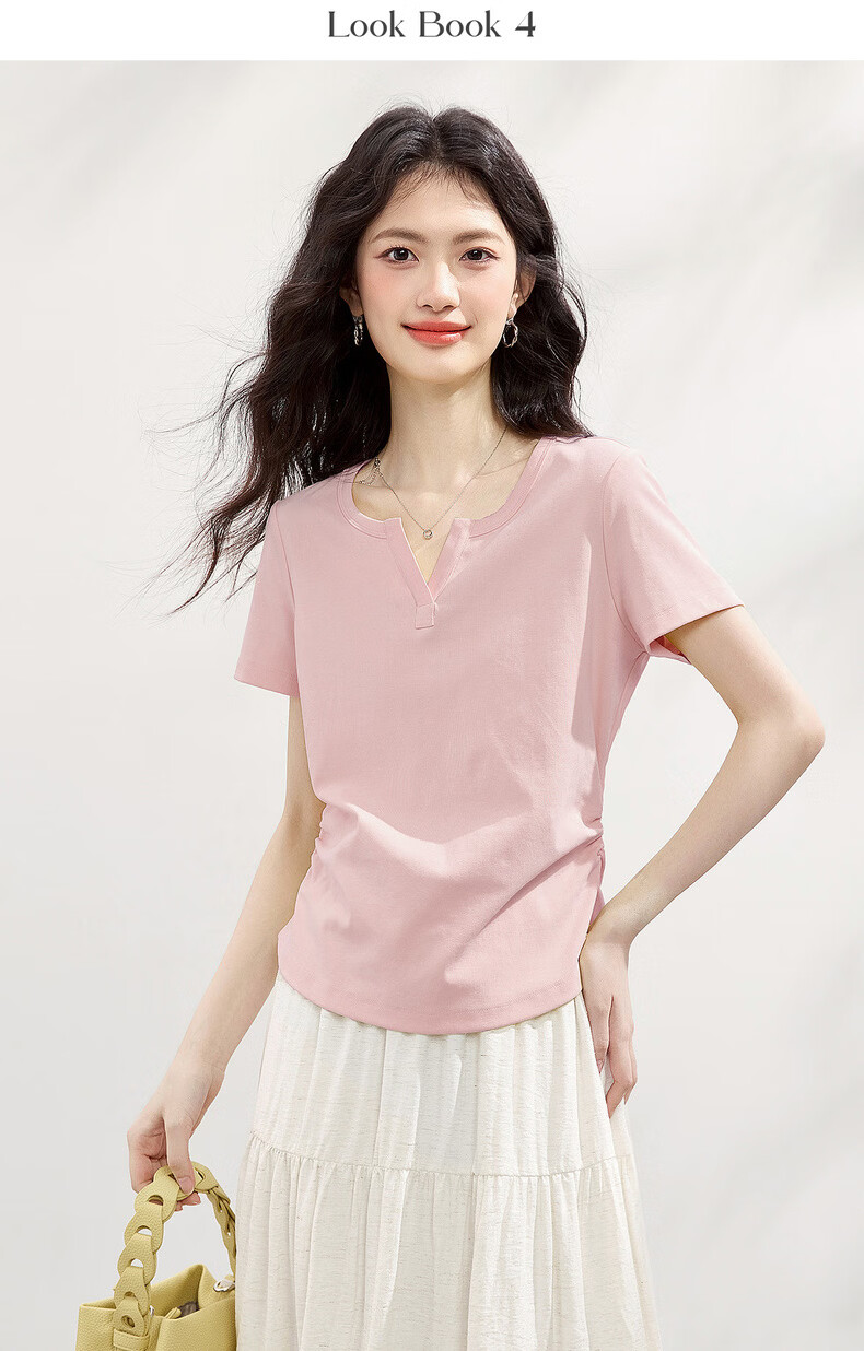 Sllsky Slim Fit Shoulder-Structured Short Sleeve T-Shirt for Women 2026 Summer New Waist-Accentuating Top 13