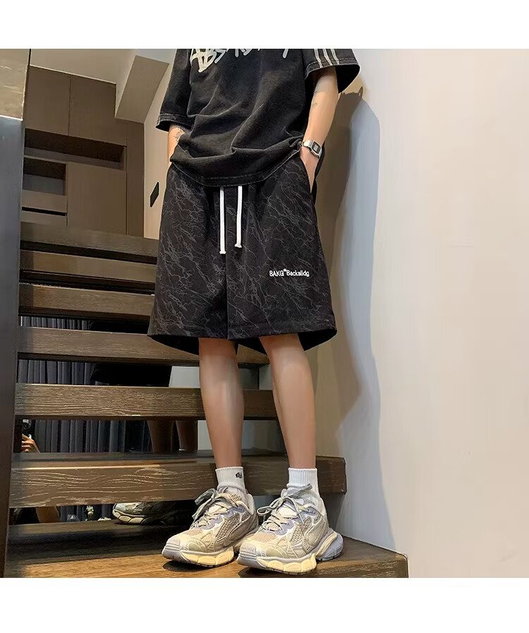 NASA MARVEL American Style Tie-Dye Letter Men's Shorts Summer New Ice Silk Thin Beach Sports Casual Straight Loose Knee-Length Pants 11