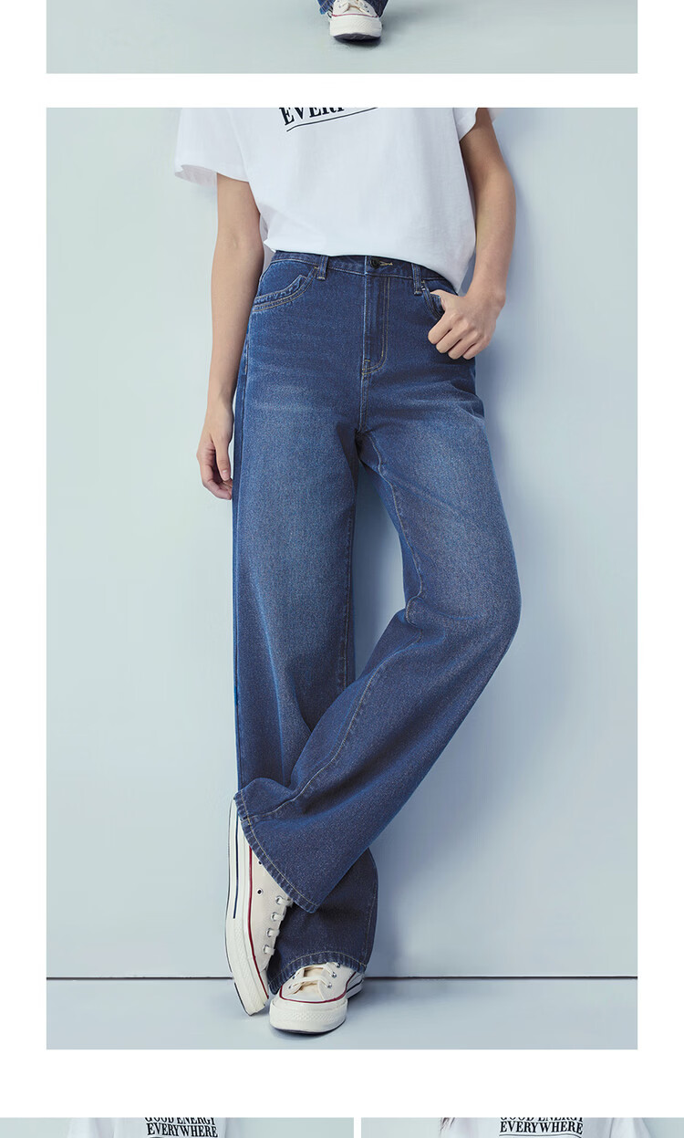 Giordano Women's Pants, New Summer 2026 Style, Pure Cotton Vintage Washed Straight-Leg Whisker Jeans, 13416339 13