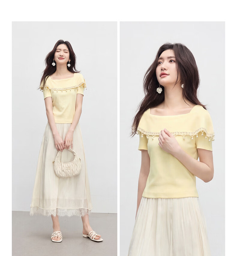 Sllsky Bohemian Tassel Square Neck T-Shirt Women Unique Design Off-Shoulder Crop Top 2026 Summer 7