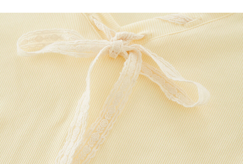 Sllsky Yellow Bow Tie V-Neck Short Sleeve T-Shirt Summer Women's Stylish Waist-Cinching Top 23